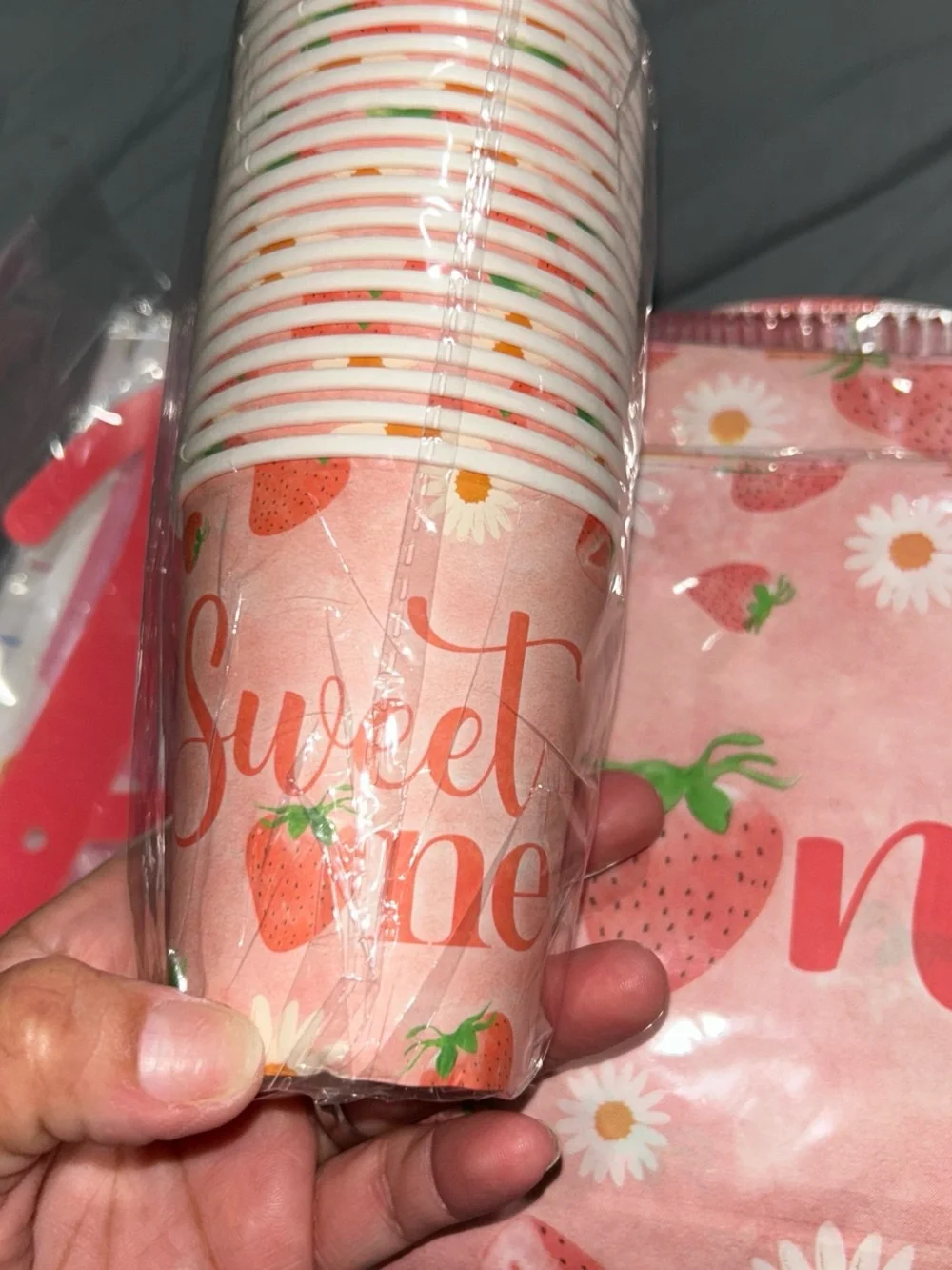 Pink Strawberry & Daisy Disposable Party Tableware Set